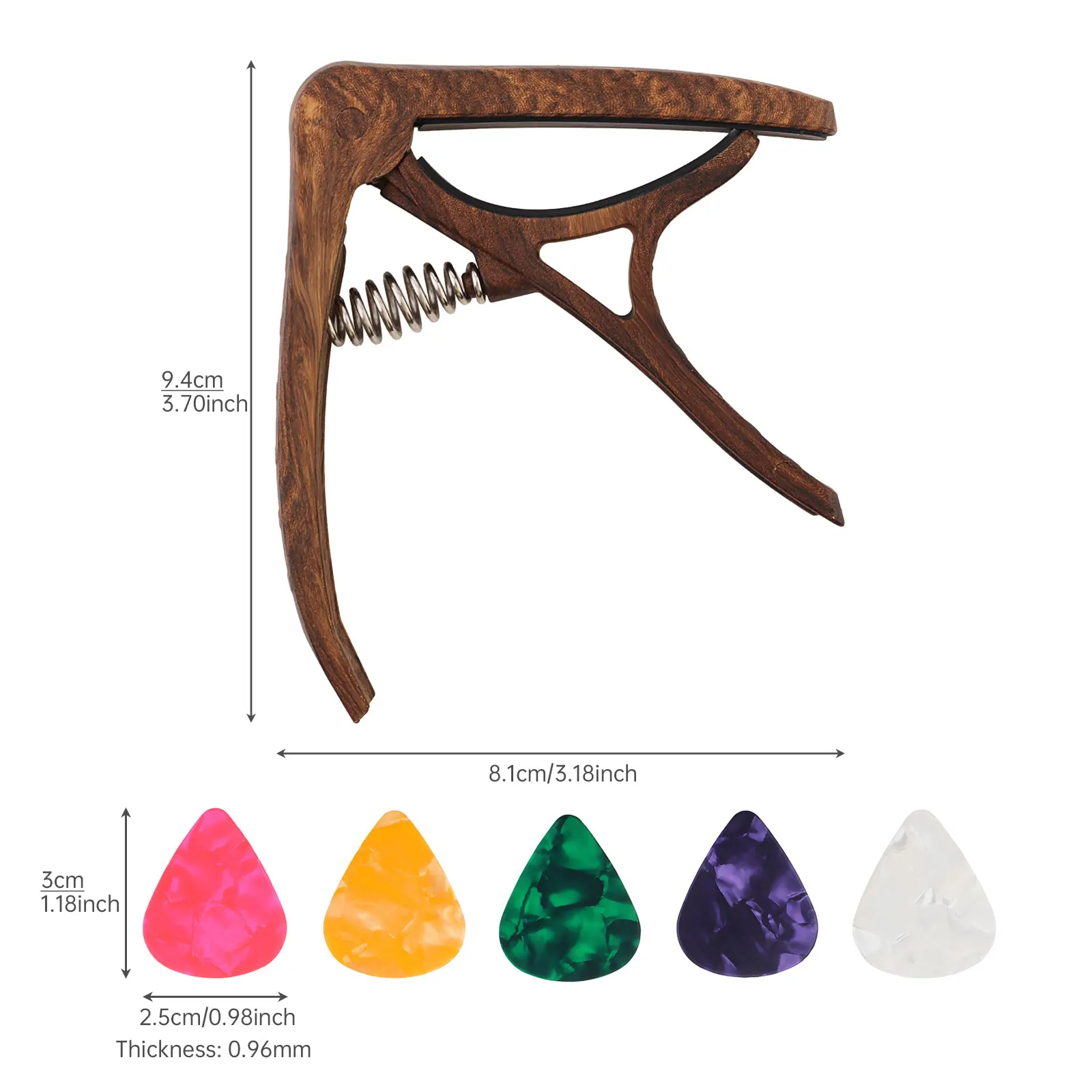 2 pcs Imitation Wood Grain Guitar Capos for Acoustic / Electric Guitar / Banjo / Ukulele with Pick Holder & Pin Puller & 5 Picks