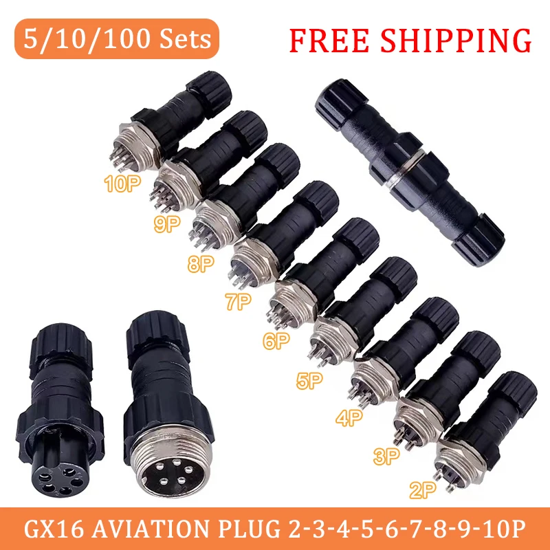 5/20/100Sets GX16 Even Joint Waterproof Aviation Plug 2/3/4/5/6/7/8/9/10 Pin Sensor Encoder Connector Welded Connector Socket