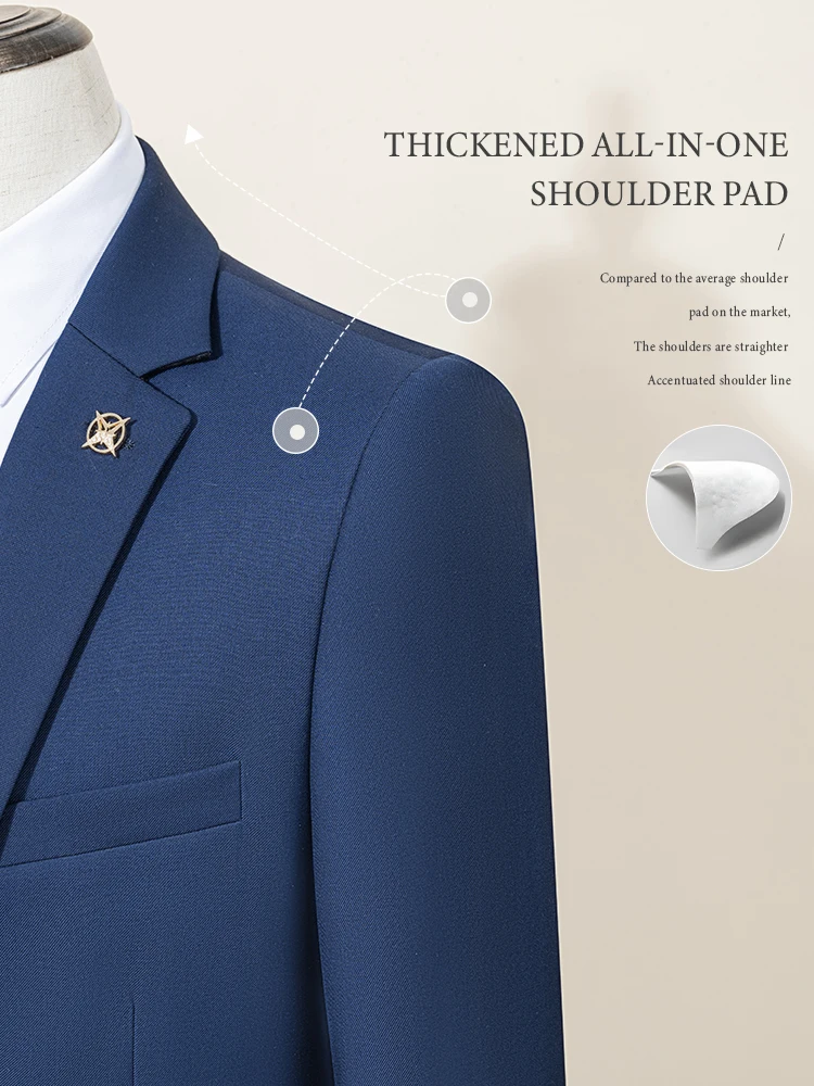 بدلة رجالية من ST Cassy باللون الأزرق الملكي بقصة ضيقة بلون واحد بدلة رسمية للأعمال والمكتب معطف واحد الصدر طقم مكون من قطعتين #4