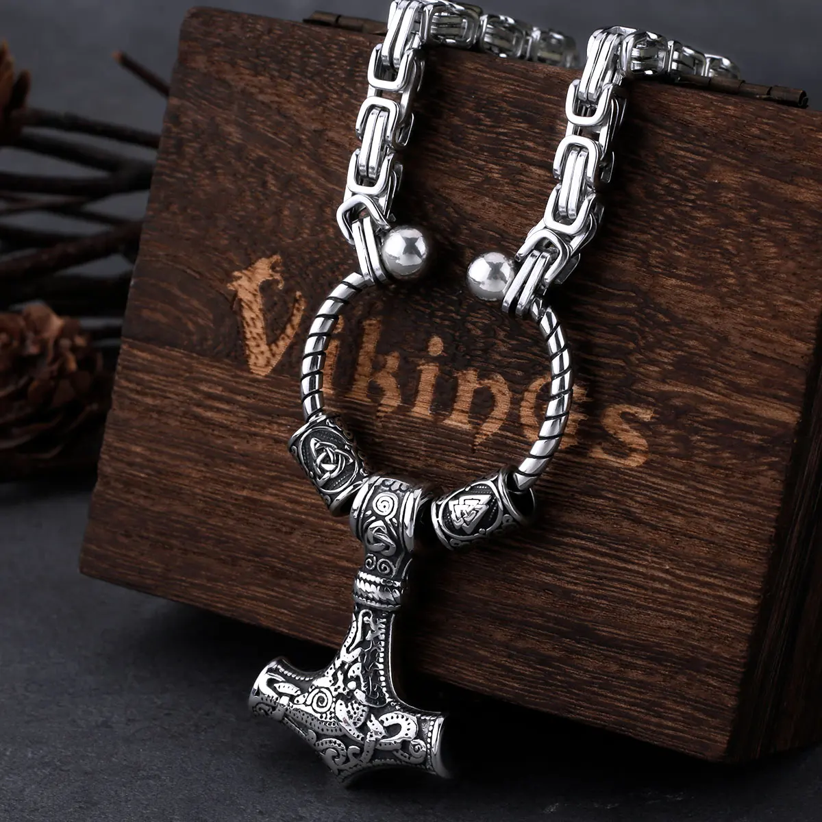 Stainless Steel Viking Thor's Hammer Necklace Retro Creative Thick Chain Pendant Tough Guy Domineering Biker Party Club Jewelry