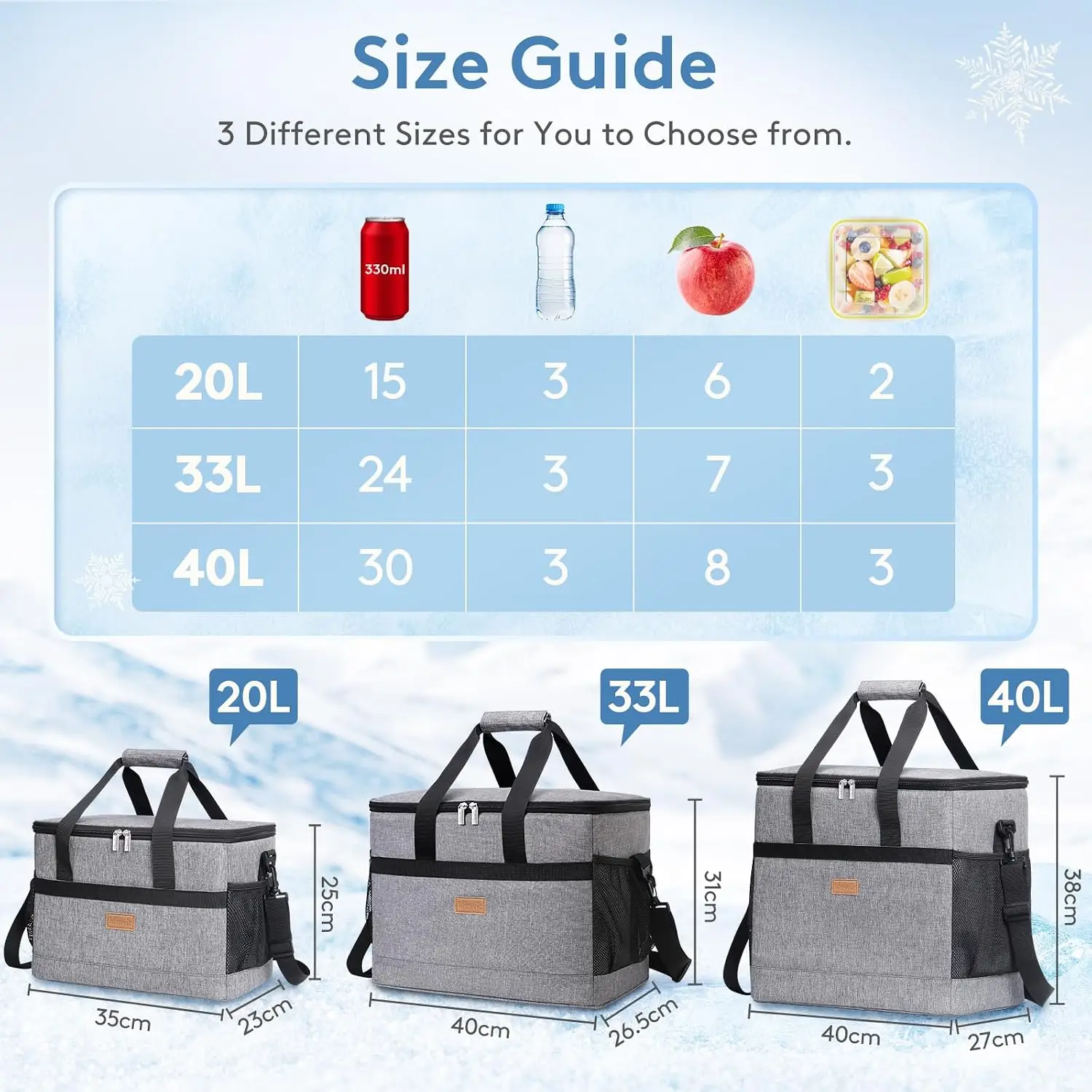 Cooler Bag 30/50/60CansCollapsible and Insulated Large Lunch Bag Leakproof Soft Cooler Portable Tote forFamily OutdoorActivities