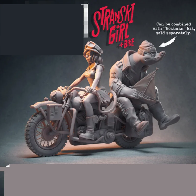 1/24 Scale Resin Figure Full Body Model Riding Motorcycle Girl Miniature Figurine DIY Toys Unassembled Uncolored