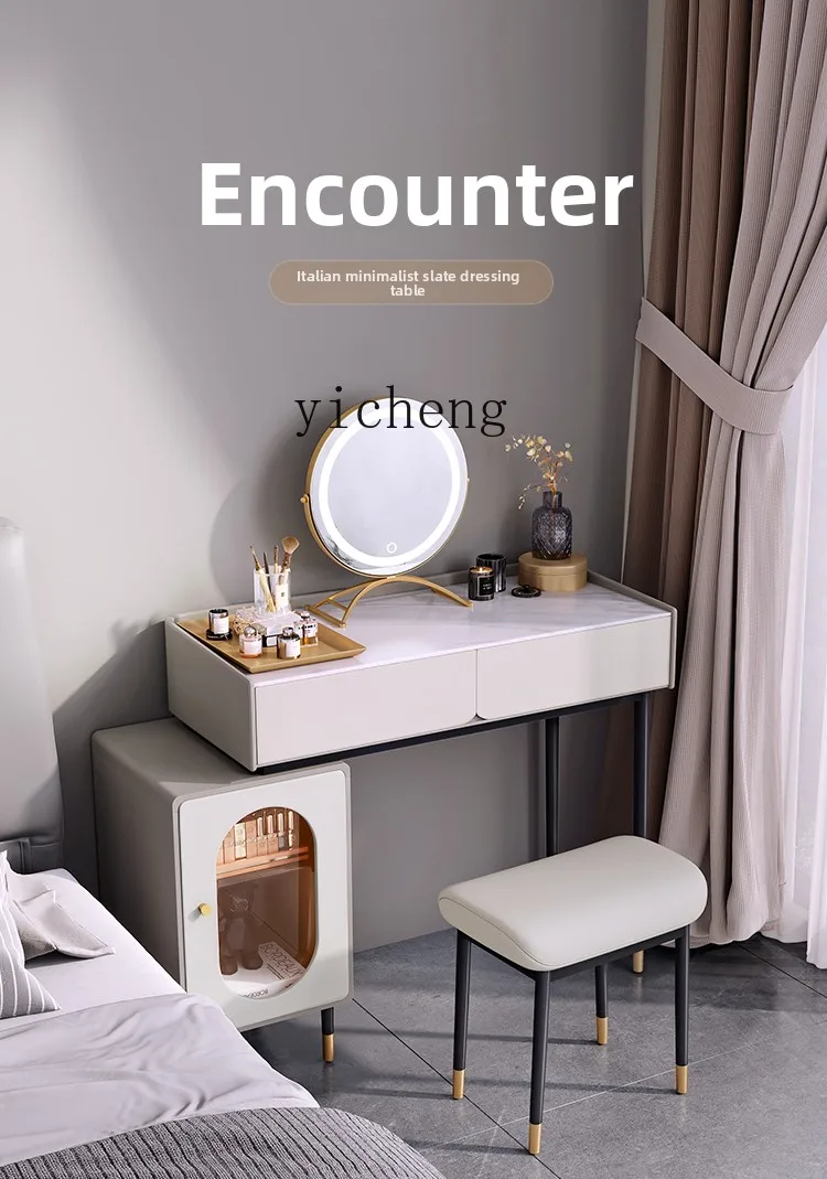 

LX Minimalist Rock Slab Vanity Table Cabinet Storage with Makeup Mirror for Small and Medium Bedrooms