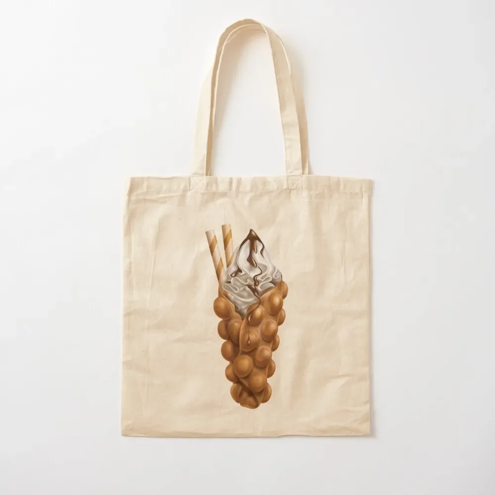 

Egg Bubble Waffle Vanilla Ice Cream and Chocolate Sauce Tote Bag tote bags aesthetic Handbags Tote Bag