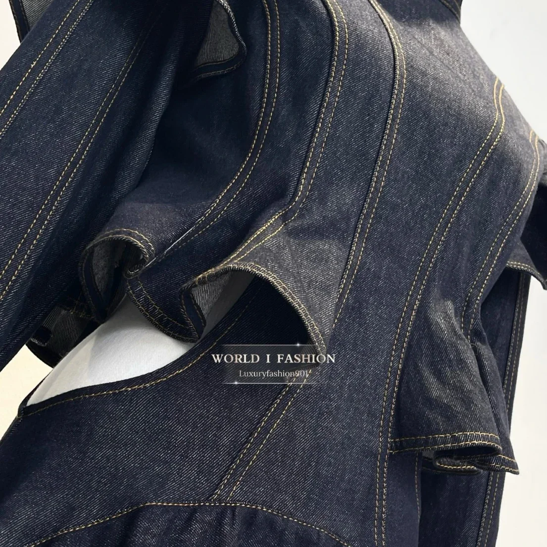 

2025 New Denim Series Pure Cotton Ruffles Vintage Midi Dress