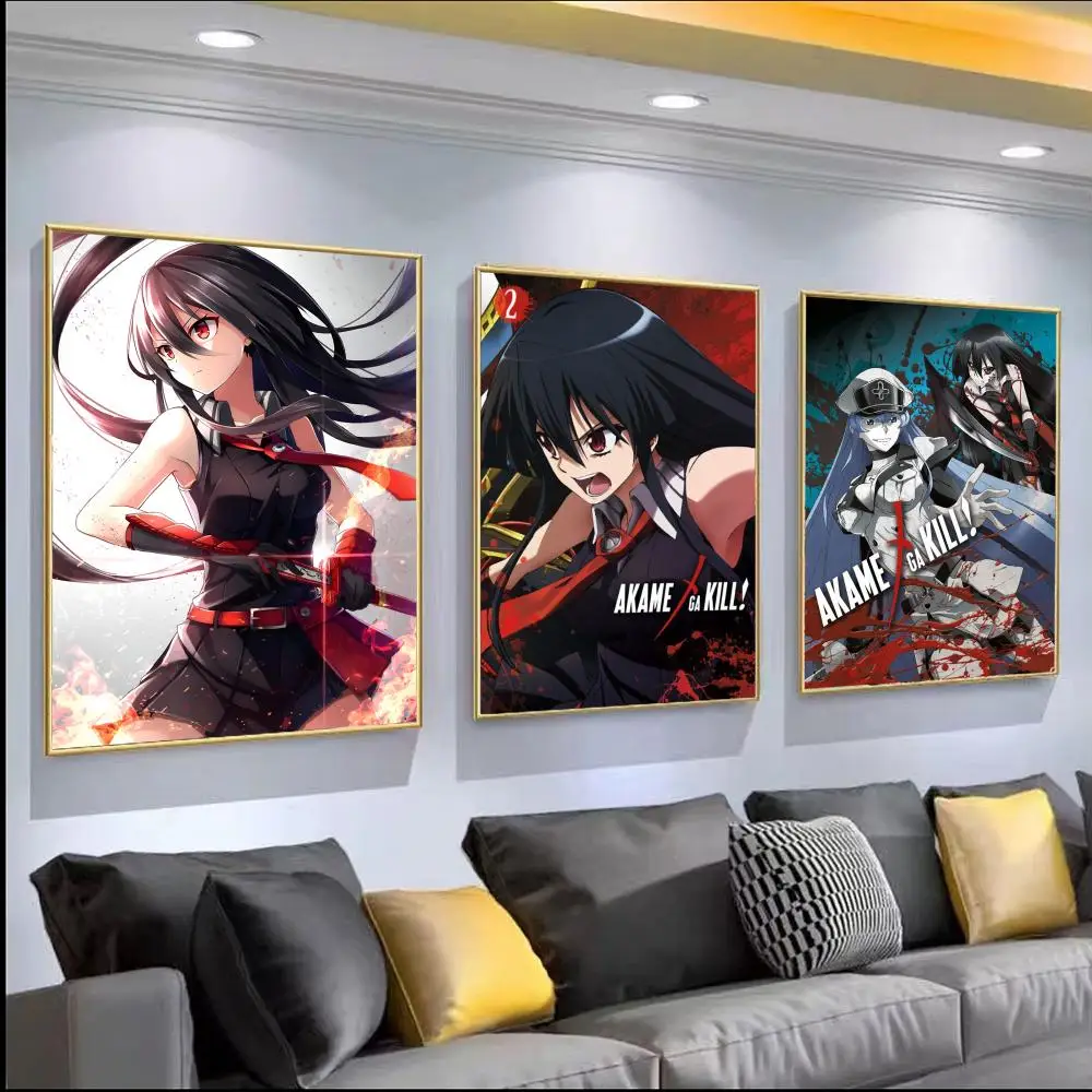 Poster HD PVC Self Adhesive Wall Art - Waterproof Reusable For Home Office Cafe Anime A-Akame Ga KILL