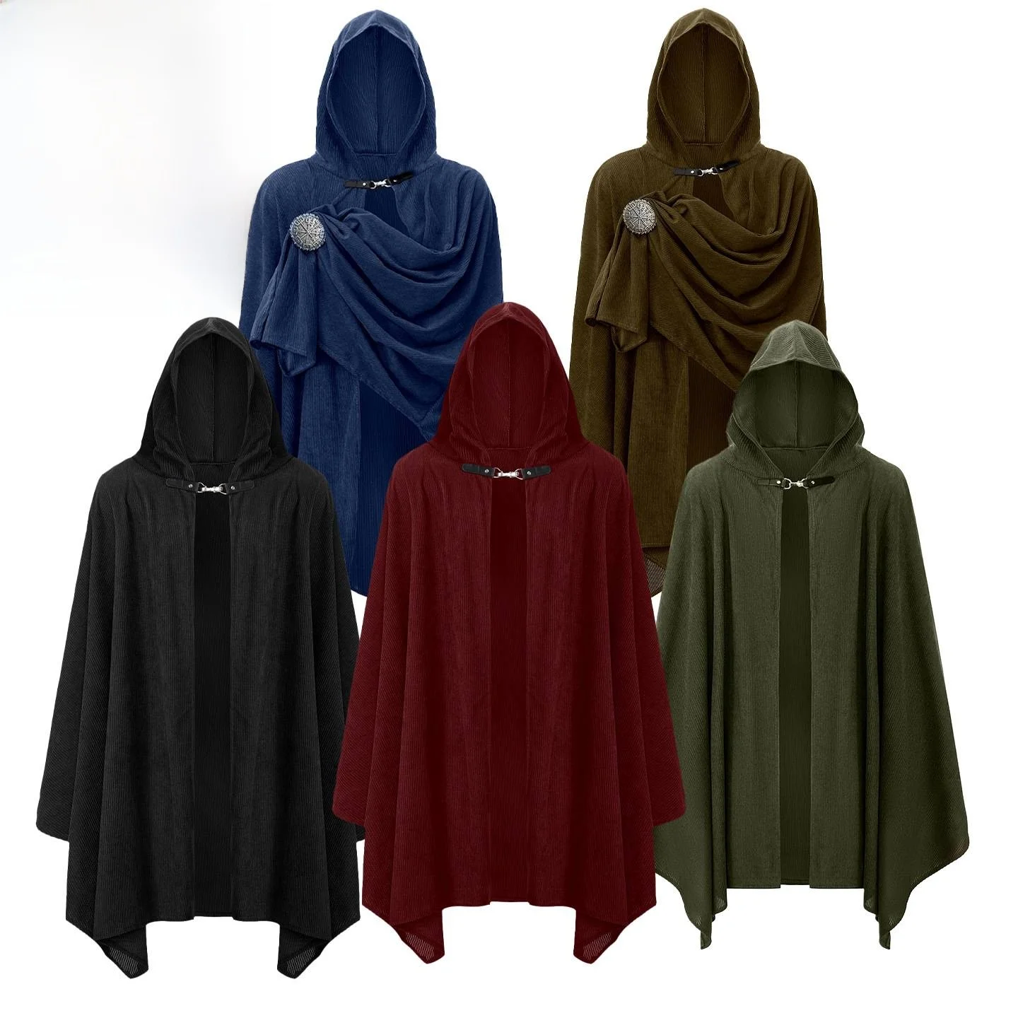 Halloween Knight Cape Pure Color Hooded Long Black Knight Cape Stage Performance Costume Polyester Fiber Women's Ethnic Wear