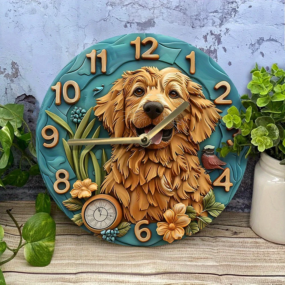 Golden Retriever Silent Aluminum Wall Clock - Diy, Spring Living Room Decor, Perfect for Thanksgiving Wall Clock Modern Design