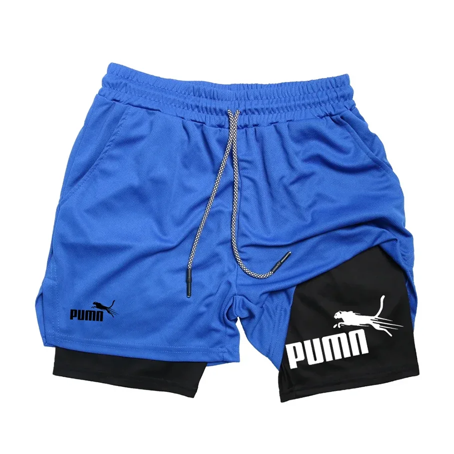 Respirável dois-em-um shorts para homens, dupla camada de compressão elástica shorts, secagem rápida, m-3xl