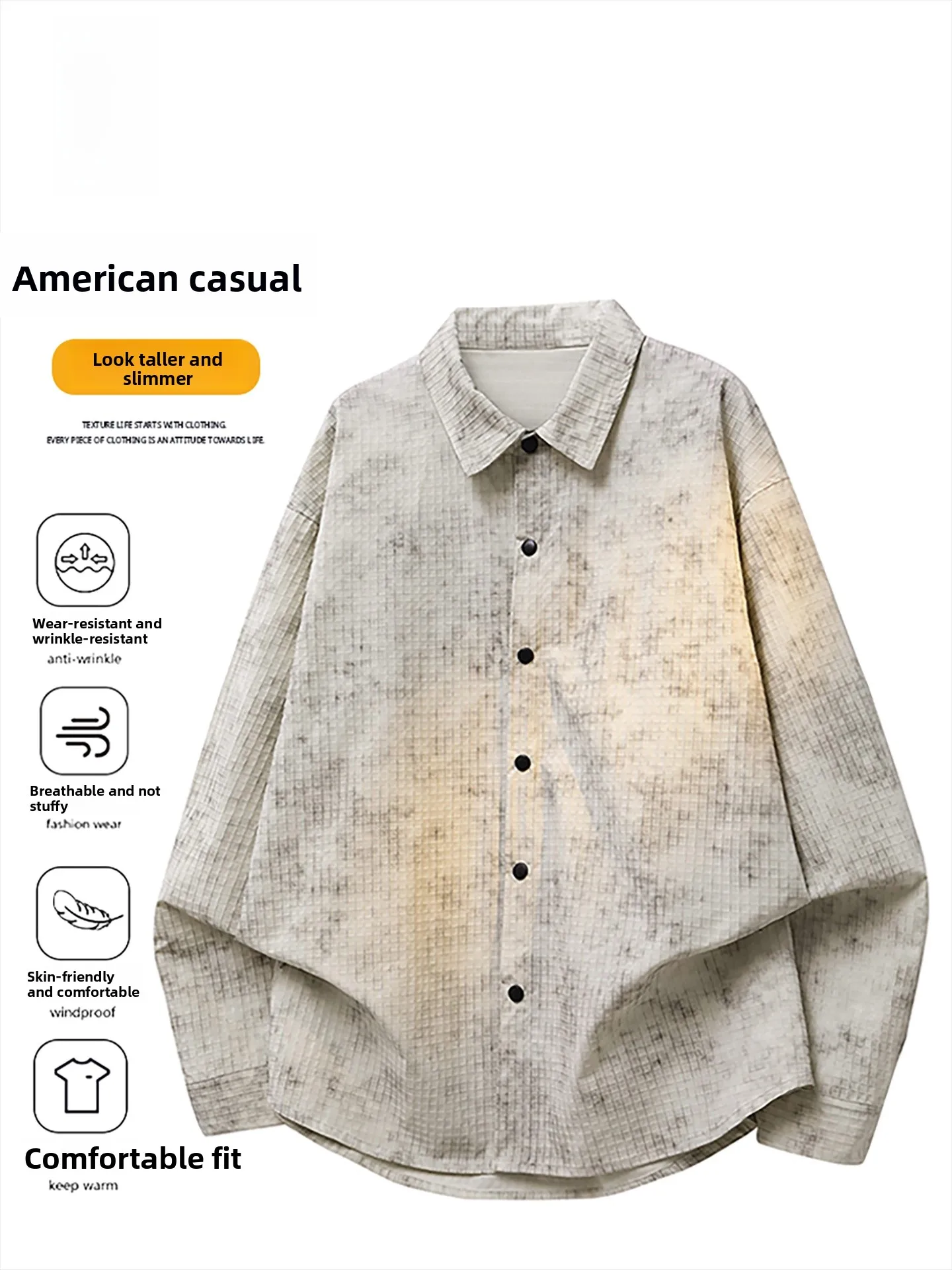 

Nainilu Lazy Style Men's Shirt Loose Long Sleeve Casual Outerwear Spring 2026 Breathable Polyester Fiber Couples Outfit