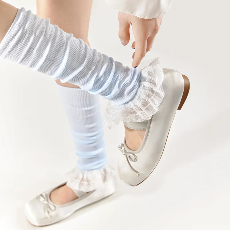 

JK Leg Warmers Sweet Girls Lace Ruffle Socks Stockings Foot Cover Knee Socks Lolita Kawaii Cute Princess Socks Women Leg Warmers