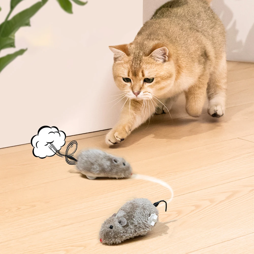 Pet Cat Plush Wind-Up Mouse Toy Cat Interactive Toy Realistic Moving Wind-up Mouse Cat Chase Toy Pet Supplies