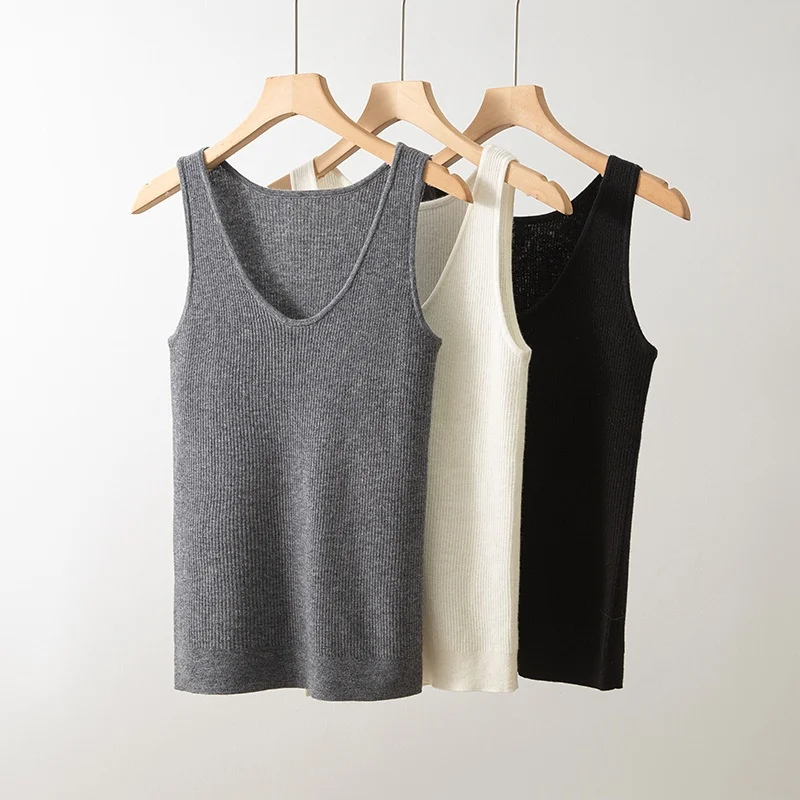 Birdtree, 100% Sheep Wool Knitted Tank Top, Sleeveless V-neck Vest, Women's Basics Soft Knitwear, 2026 Autumn New T68723JF