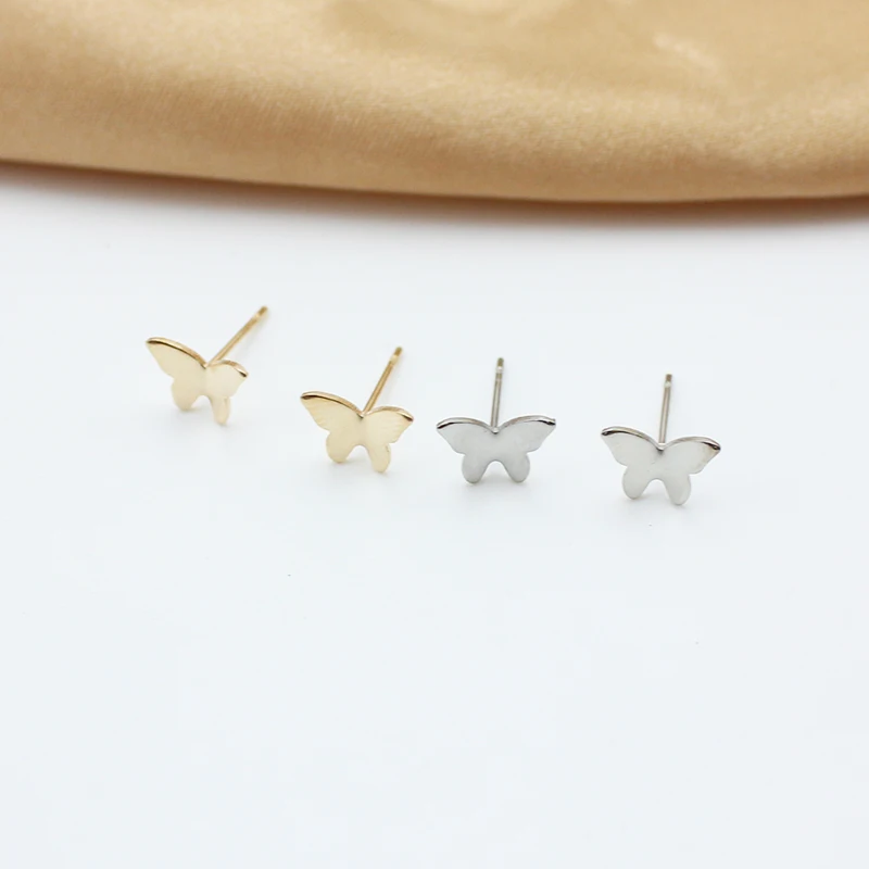 Gold Color Smooth Butterfly Stud Earring for Women Minimalist Mini Brincos Wedding Alloy Ear Jewelry Christmas Birthday Gift
