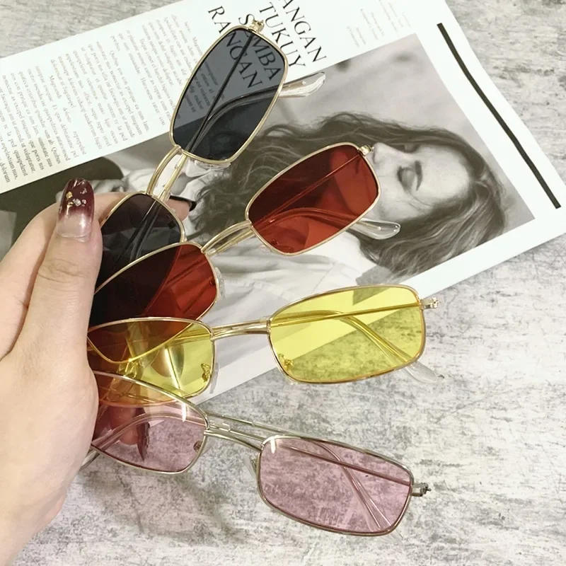 UV400 Protection 2022 Vintage Small Oval Sunglasses Metal Rectangular Classic Candy Color Unisex Glasses Fashion  Women glasses