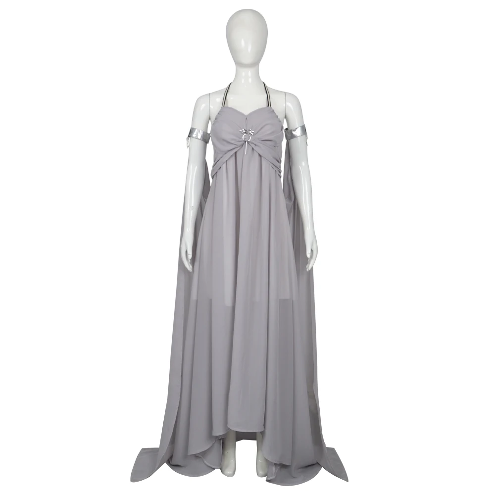 

Костюм для косплея средневековой королевы Дейенерис, серое платье с открытой спиной и бретельками на шее, праздничное платье для Хэллоуина и карнавала, фэнтезийное платье для женщин