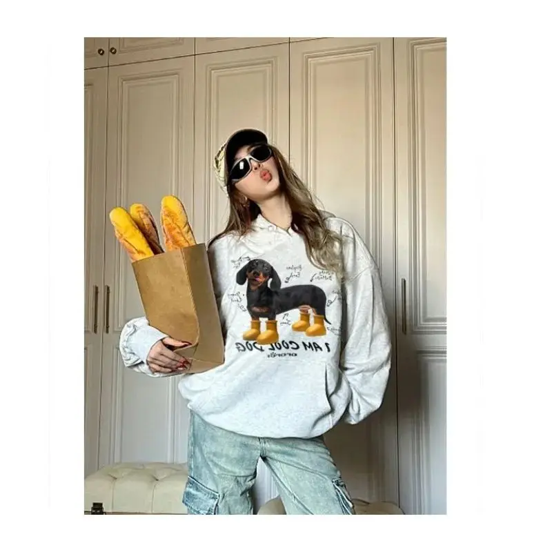 

Fashion trend Luxury brand Y2K American autumn women's hoodie trend dog autumn and winter couples hoodie women heavy loose
