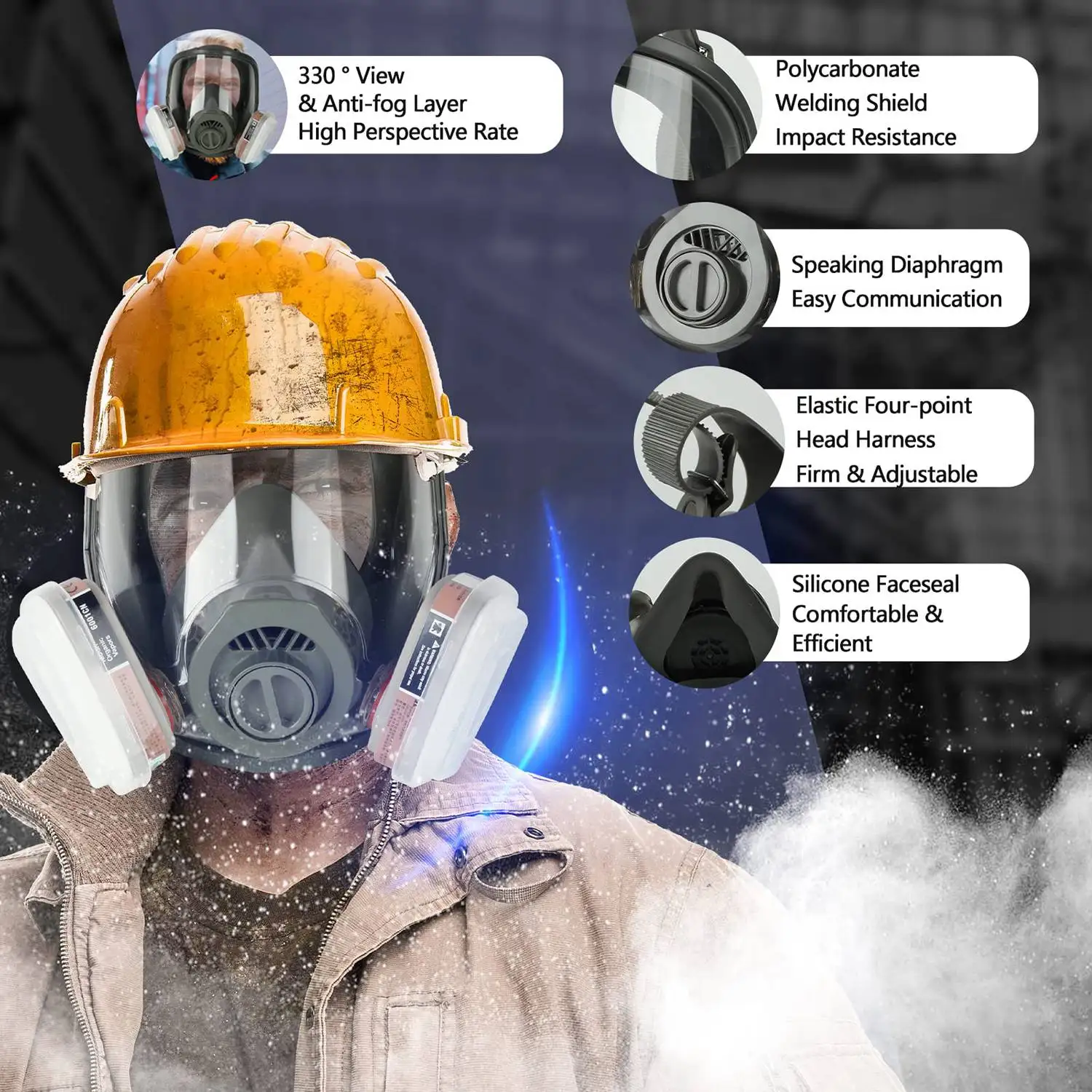 Masque à gaz intégral réutilisable, masque à gaz de survie nucléaire et chimique avec filtre à charbon actif de 40mm