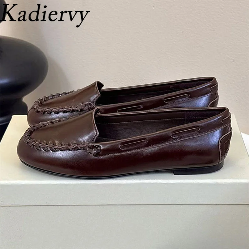 

New Loafers Woman Round Toe Slip-on Suede Leather Sewing Flats Shoes Women Office Commuting Shoes Comfort Walking Shoes Women
