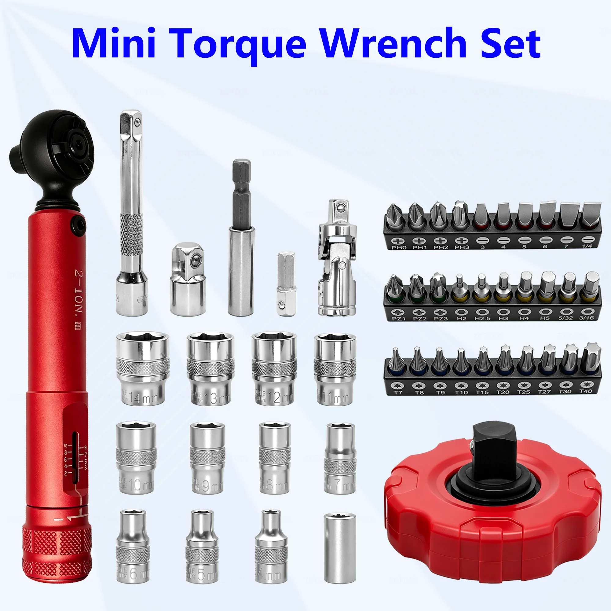 1/4 Drive Click Torque Wrench Set 2-10Nm 72-Tooth with Sockets Bits Extension Bar Magnetic Tray for Bike Motorcycle