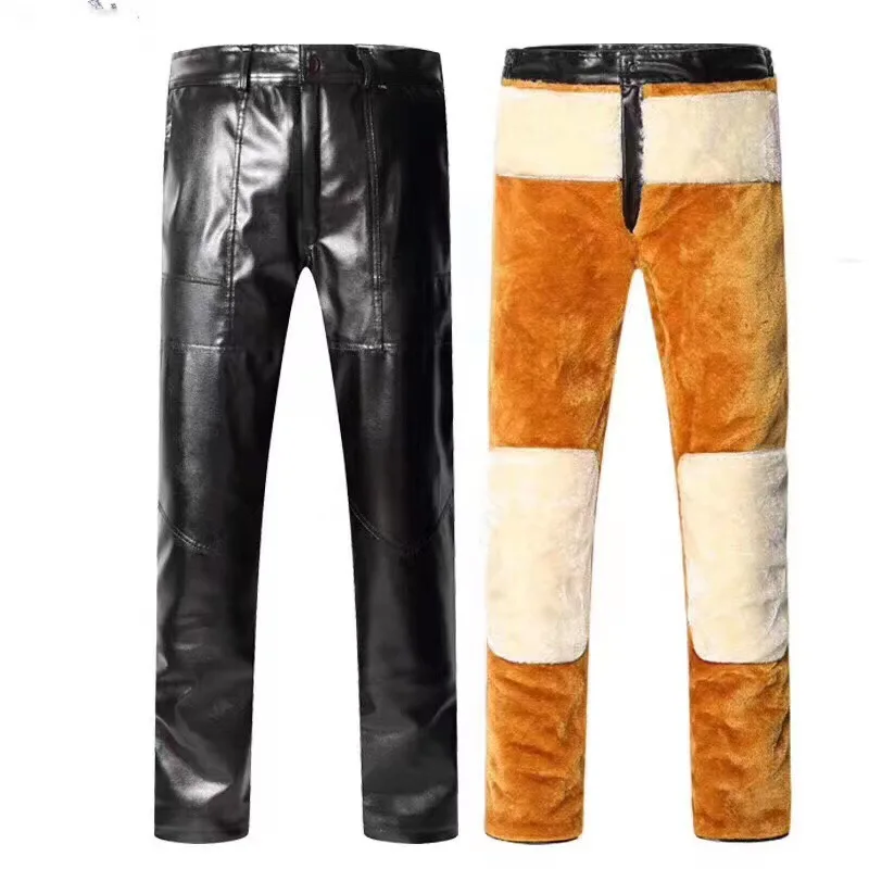 

Men's Casual Haining plus Size Leather Pants Long Youth Trendy Sle Leather Trousers for Men Autumn Season No Brand Registered