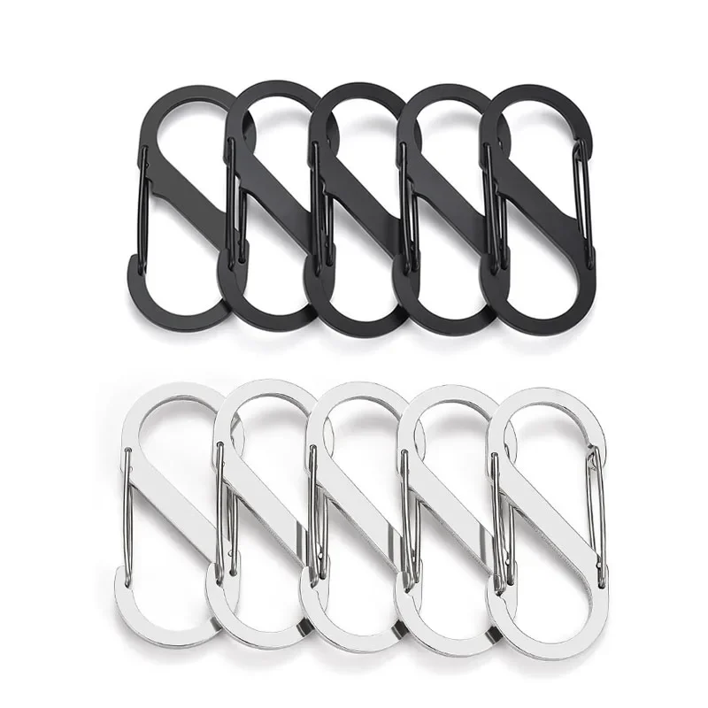 5Pcs S Type Stainless Steel Carabiner Lock Keychain Hook Backpack Buckle Key-Lock Tool