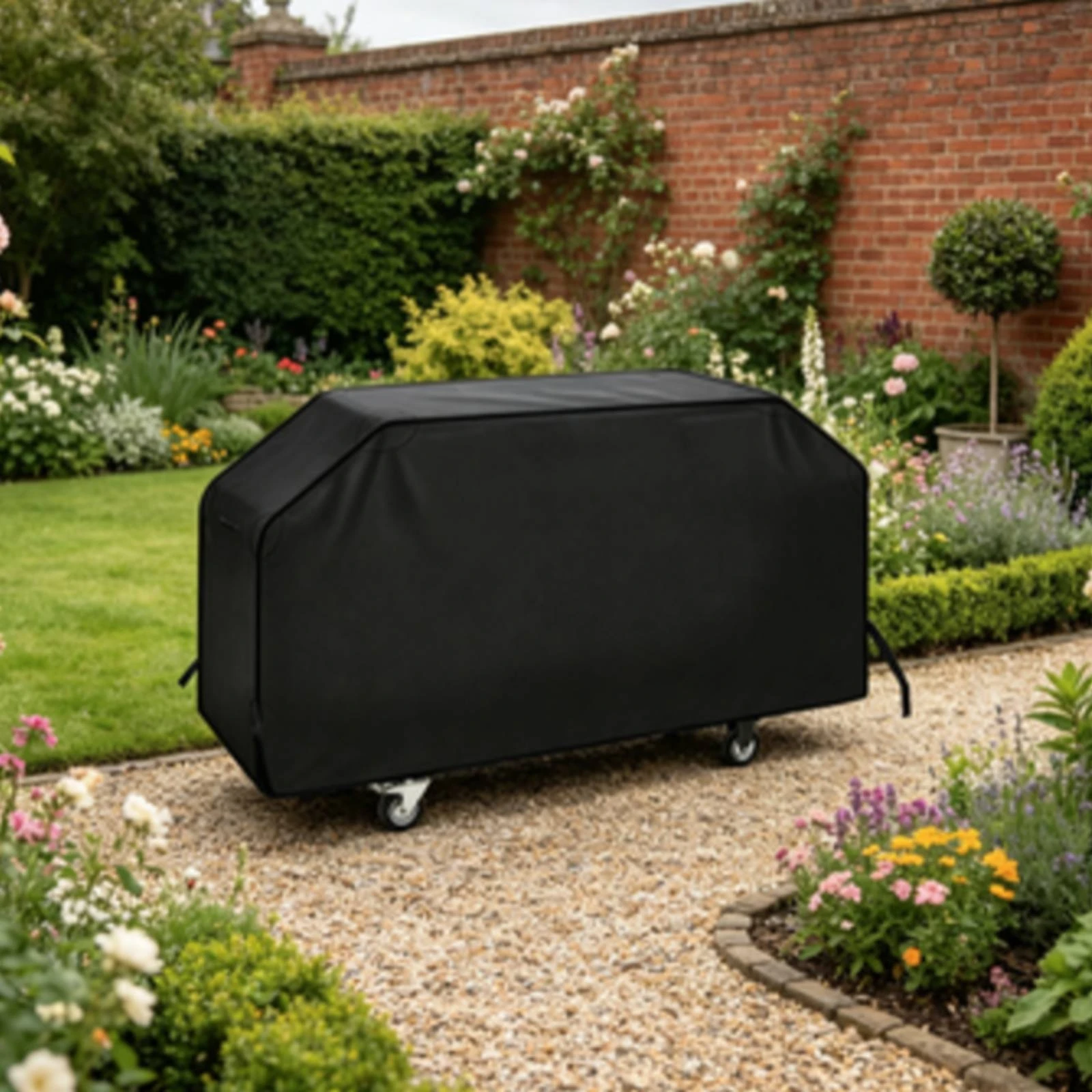 Grill Cover with Drawstring Weatherproof Barbecue Cover with Ties Dustproof Tear-Resistant-Proof for Backyard, Patio view 3