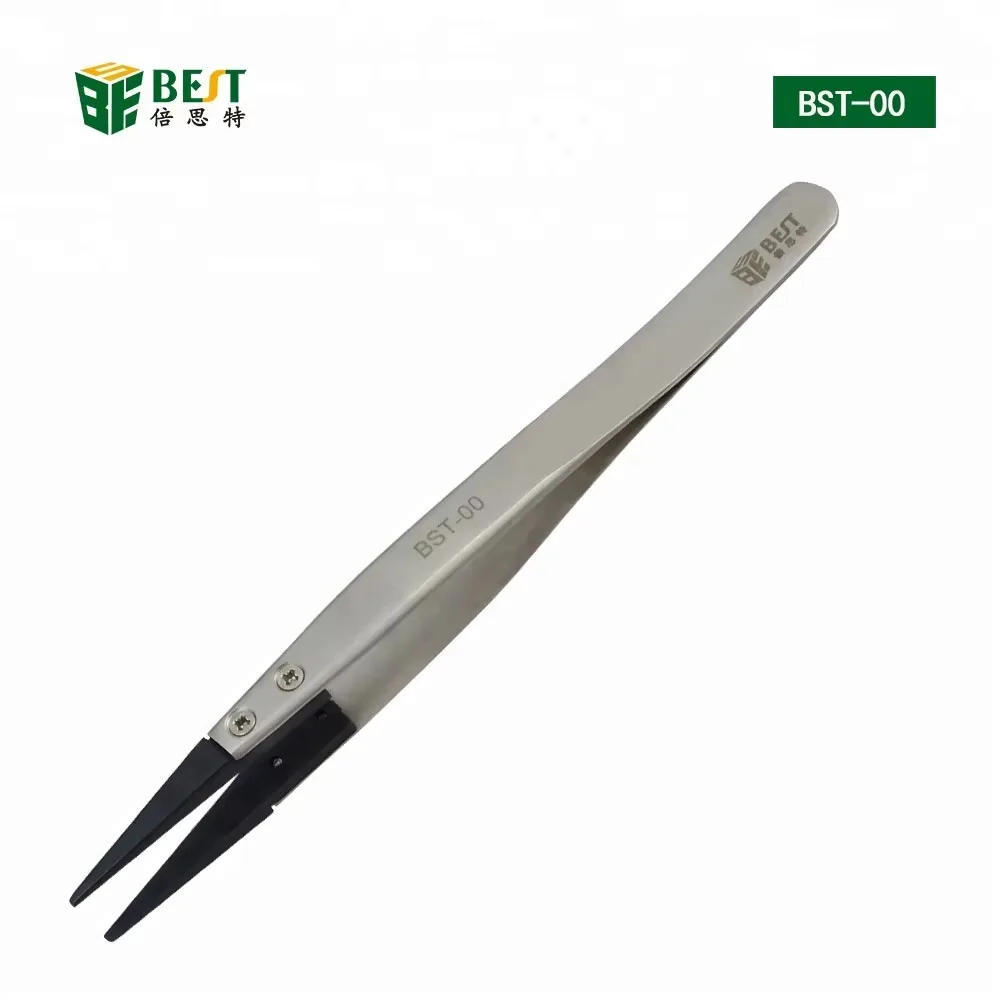 1PC Head-changed Anti-Static Tweezers Plastic Straight Tips Stainless Steel Handle Forceps for Mobile Phone Computer Repair Tool