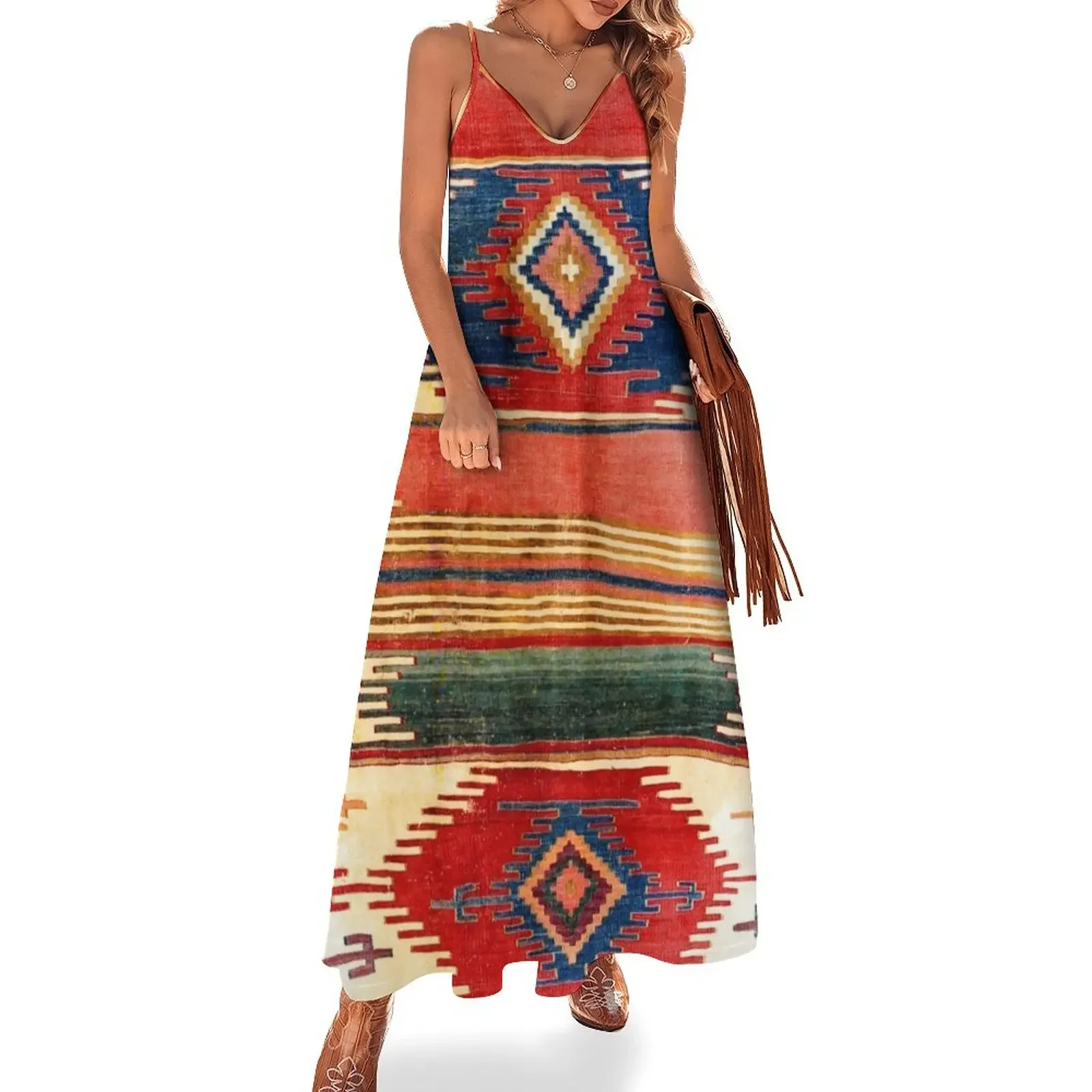 

Aksaray Antique Cappadocian Turkish Kilim Print Sleeveless Dress Elegant gown Woman fashion ladies dresses for special occasions