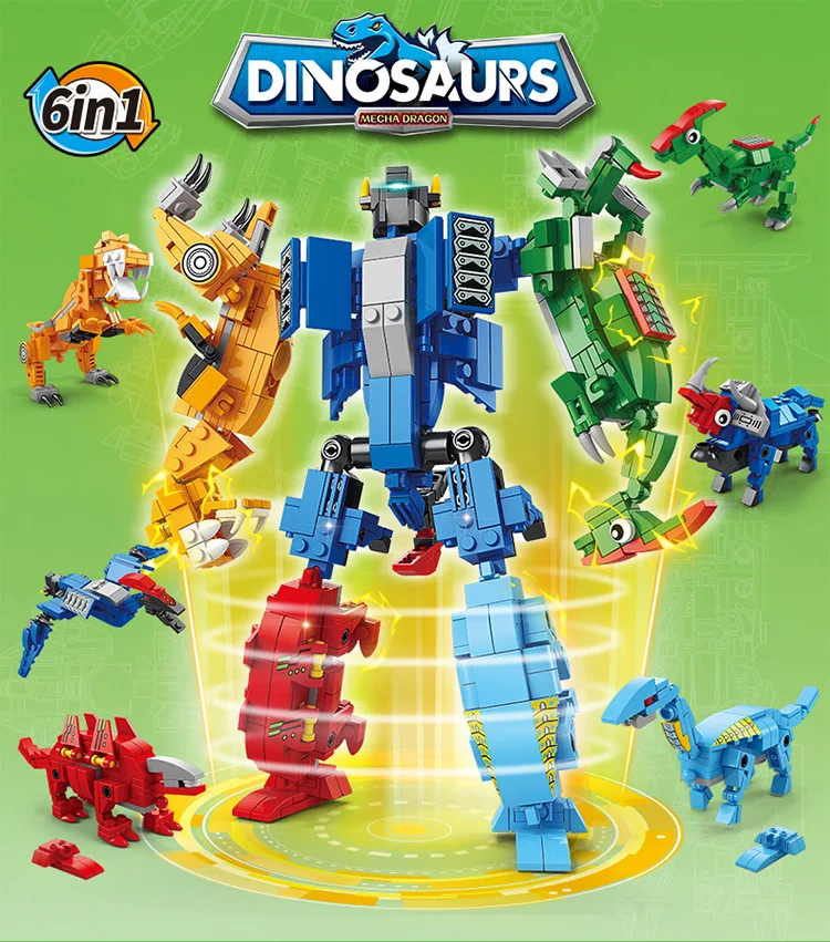 6-in-1 deformation robot assembly of building blocks STEM Dinosaur Blocks puzzle children\'s toys For Kid Gift