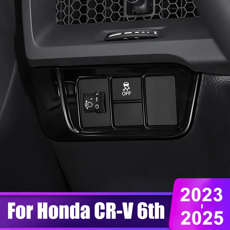 

For Honda CRV 2023 2024 2025 CR-V 6th Gen Hybrid ABS Carbon Fiber Car Headlight Adjustment button Trim Cover Accessories