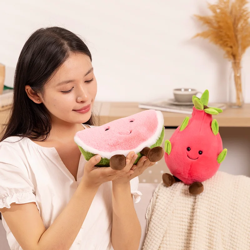 Simulation Cute Face Plush Fruit Pitaya Watermelon Plush Toys Cartoon Stuffed Plants Soft Funny Corn Doll Pillow Home Decor Gift