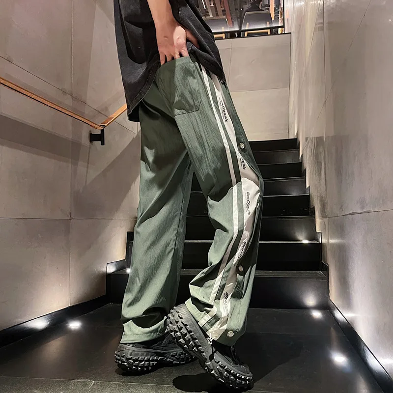 2024 Summer Casual Pants Men'S Side Button Sports Fashion Loose Dried Ice Silk Hip Hop Versatile Washed Jogging Leggings