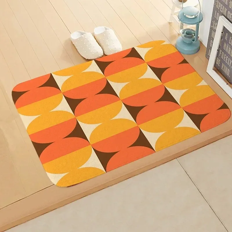 Minimalist Vintage Striped Floor Mat Brown Orange Diagonal Color Block Pattern Rug Mid-Century Modern Home Decor for Porch Space