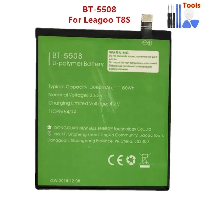 

100% Original Backup BT-5508 Leagoo T8S Battery 3080mAh For Leagoo T8s Smart Mobile Phone BT-5508 + Free tools