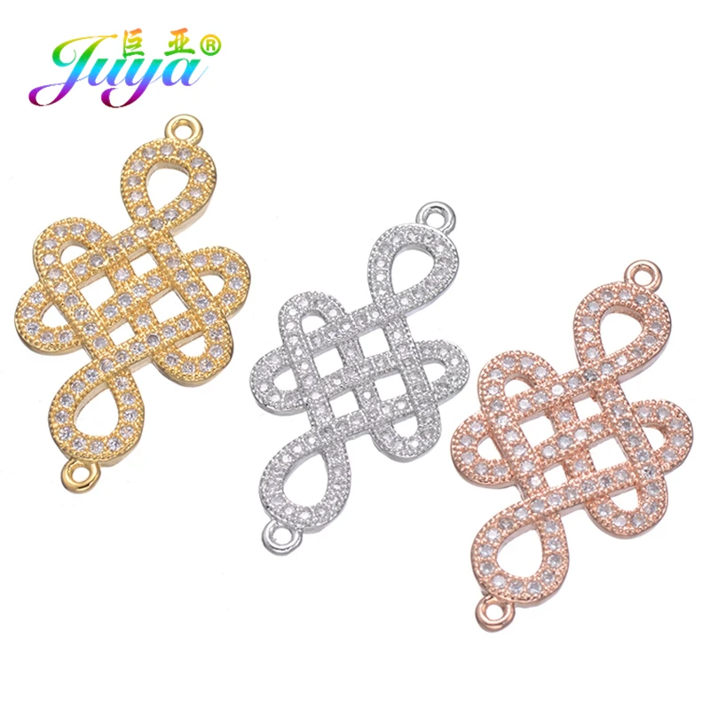 Juya DIY 18K Gold Plated Cz Infinity Knot Flower Star Charm Connectors Accessories For Women Bracelet Necklace Earring Making