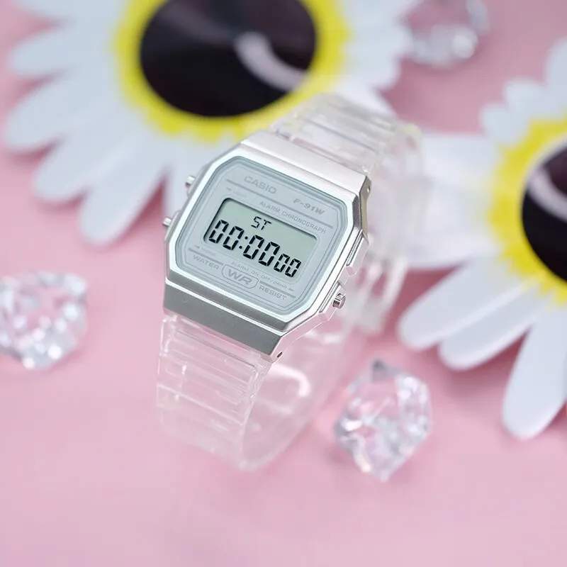 ساعة كاسيو للرجال صغيرة مربعة بسيطة ريترو مقاومة للماء LED ساعة كوارتز رقمية للجنسين ساعة الطالب العصرية للرجال WatchF-91WS-7