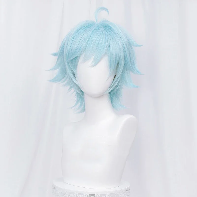 Genshin Impact Chongyun Cosplay Wig 30cm Ice Blue Heat Resistant Synthetic Hair Anime Cosplay Wigs Wig Cap