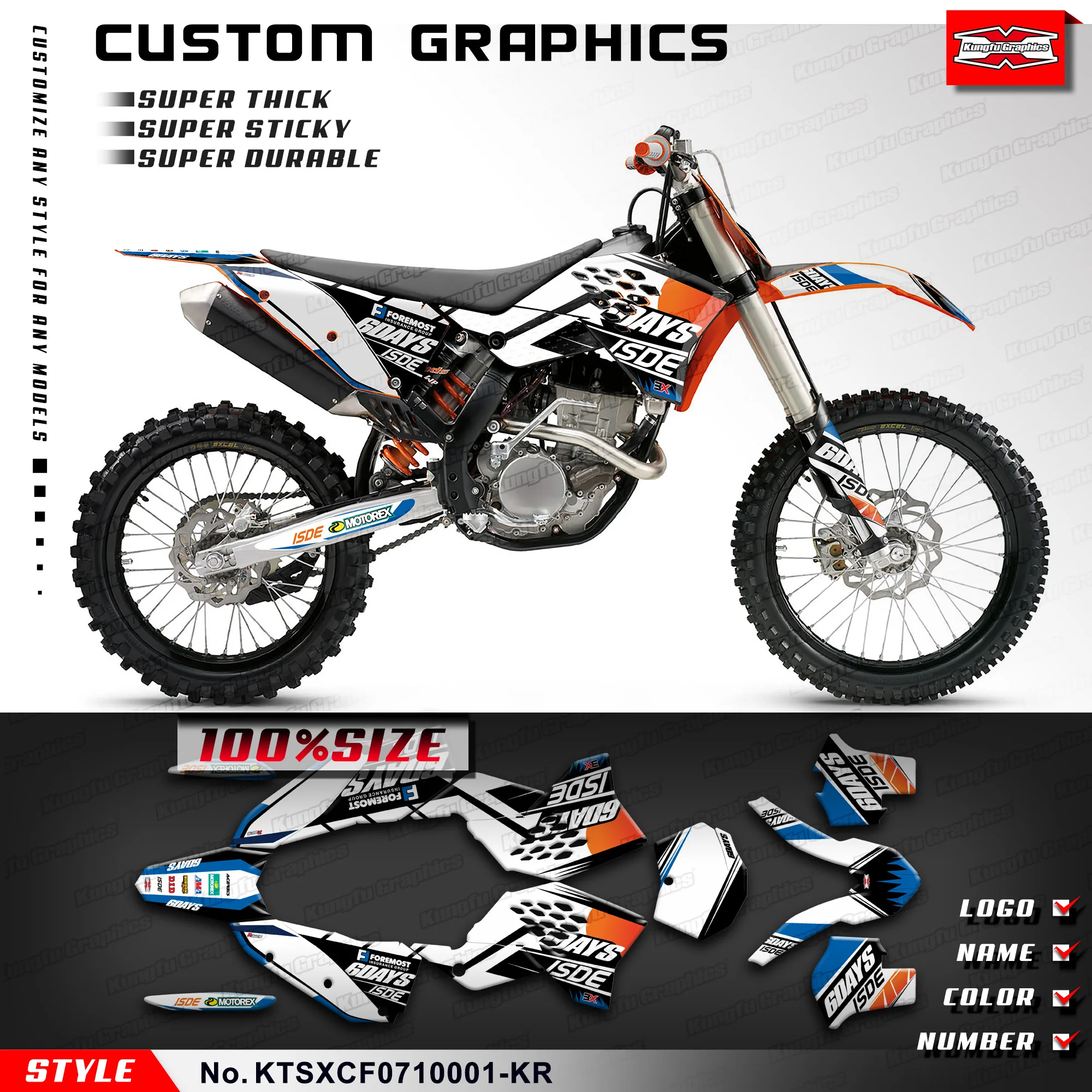 

KUNGFU GRAPHICS Enduro Decal Sticker Kit for KTM 125 144 150 250 450 505 SX SXF XC XCF 2007 2008 2009 2010, KTSXCF0710001-KR