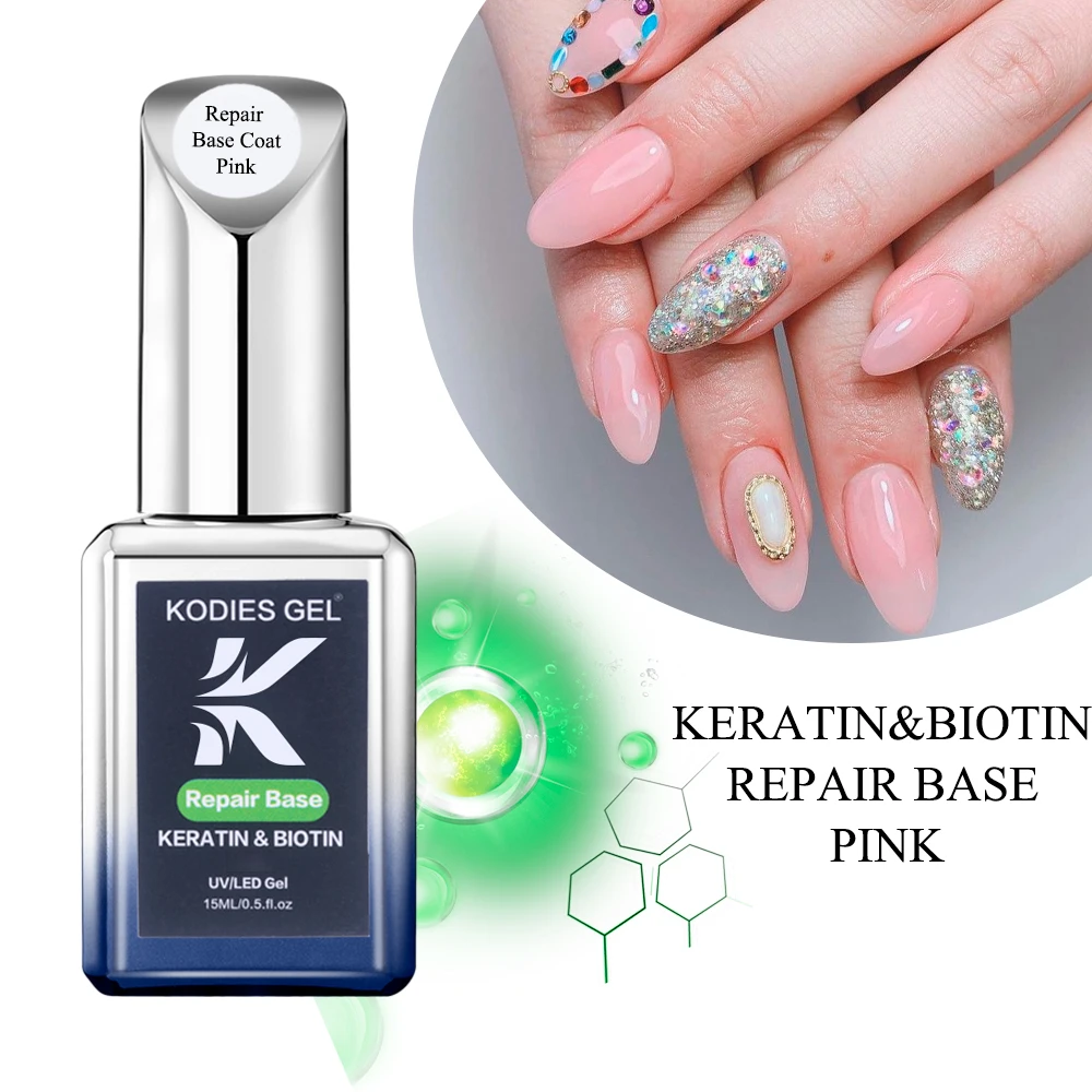 KODIES-capa Base de reparación de GEL, esmalte de uñas semipermanente UV, barniz híbrido de queratina, bioción para fortalecer las uñas, color rosa