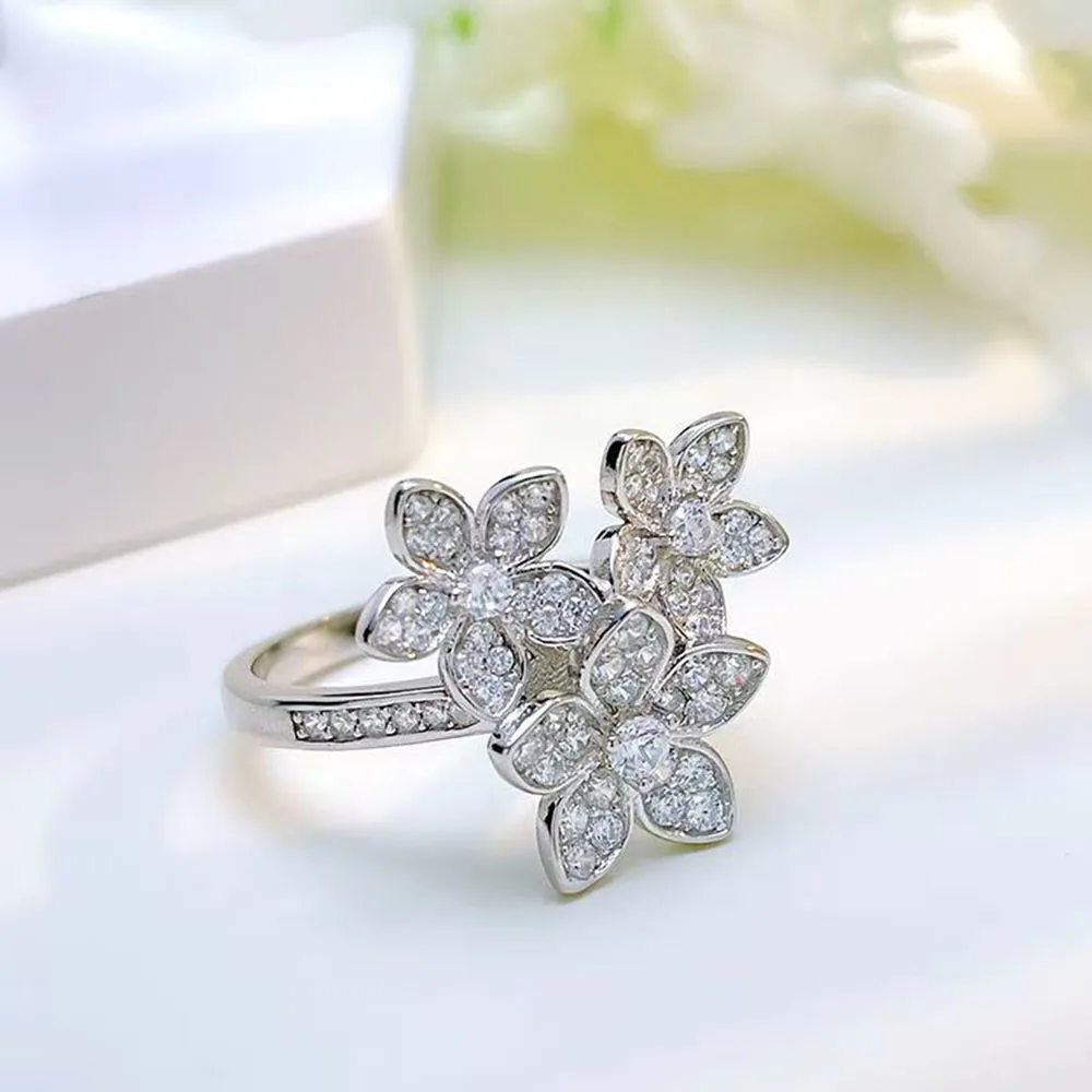 Cmon Kstar new European and American French s925 silver three flowers adjustable ring women fashionable daily wear jewelry 6