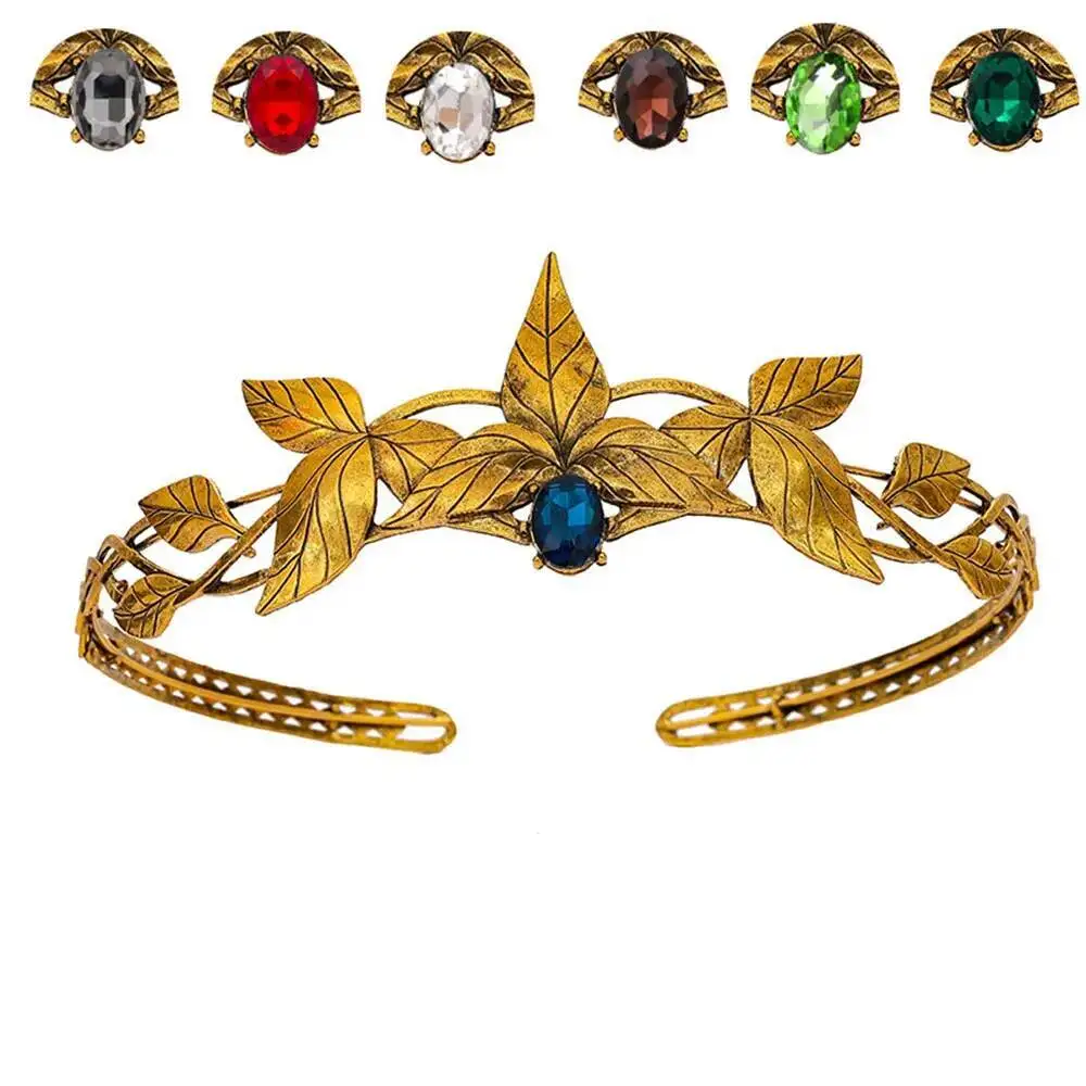 Greek Goddess Rhinestone Tiaras Crown Women Wedding Headpiece Alloy Colored Dia Leaf Headband Crystal Cosplay mythology Headwear