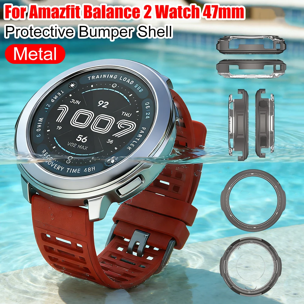Capa Protetora de Metal para Relógio Amazfit Balance 2 47mm, Case Oco à Prova de Choque, Acessórios para Smartwatch