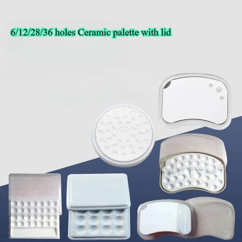 Dental Lab Bonding Composite Adhesive Porcelain Mixing Watering Plate Wet Wells/Tray 6/12/28/36 Holes Ceramic Palette with lid