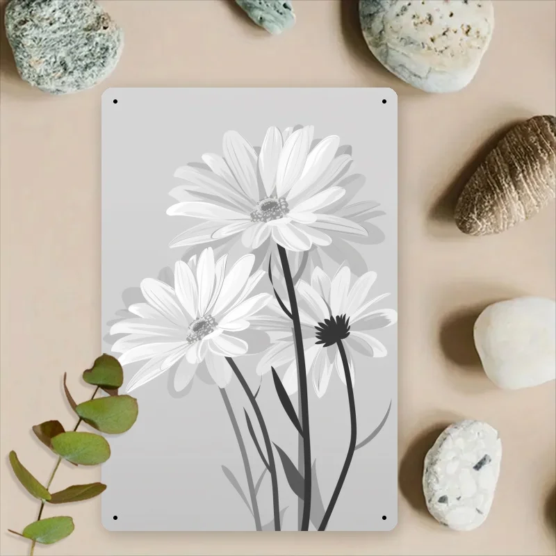 Room Decor 1pc Vintage Daisy Flower Metal Wall Art - 8x12 Inch Iron Plaque - Elegant Floral 2D Print for Living Room, Dining, Ga