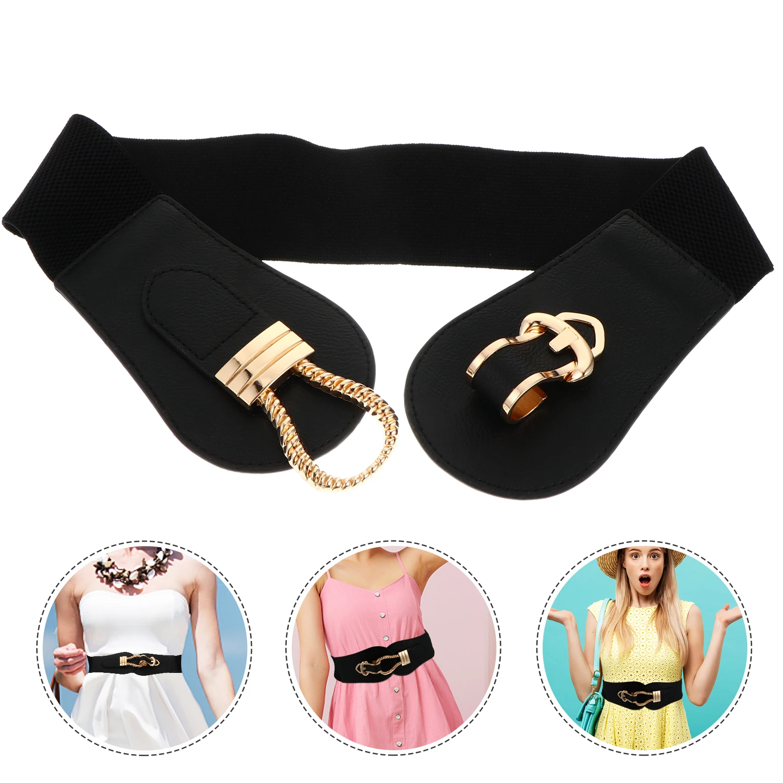 

Wide Waist Belt for Dresses Lady Decorative Alloy Buckle Elastic Design Durable Material Fashion Accessory