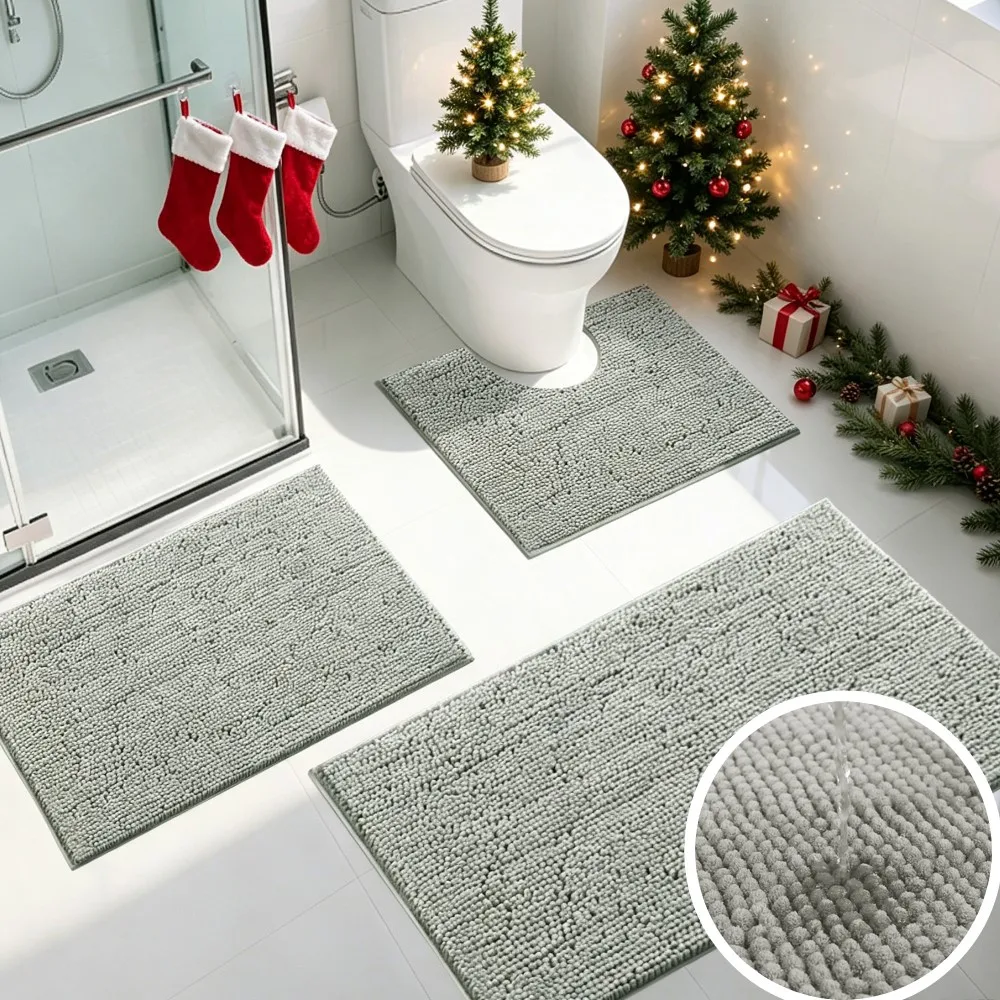 Super plush Microfiber anti-skid soft bathroom carpet, water absorbent machine washable chenille bathroom mat, quick drying plus