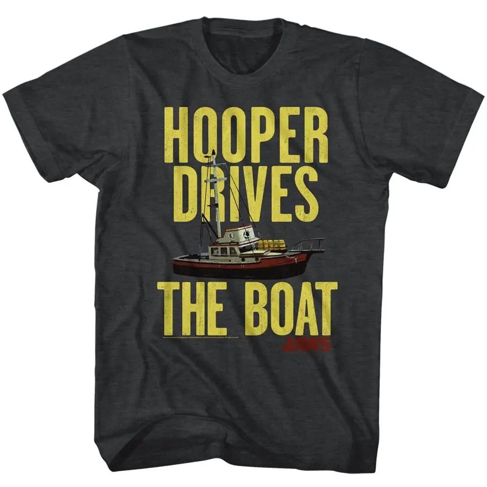 JAWS Movie T-Shirt Hooper Drives The Boat New Official Black Heather in SM - 5XL