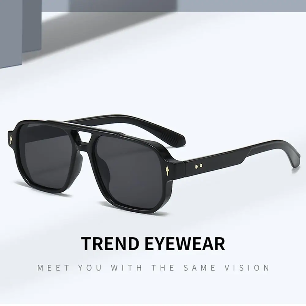

Retro Men's Sunglasses Double Bridge Square Driving Business Sunglasses UV400 Protection Rivets Sun Glasses for Women Men