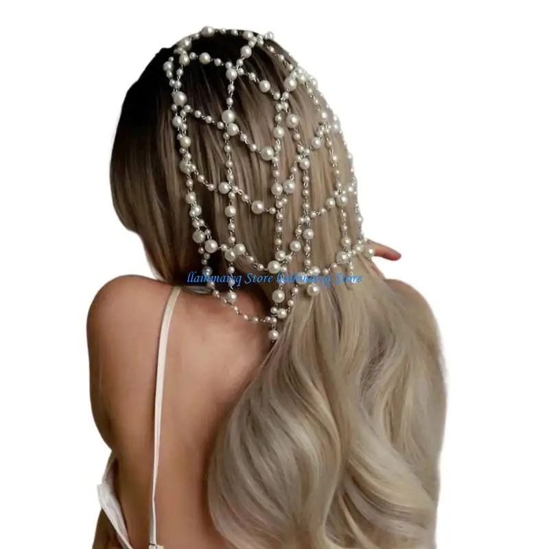 573B Lovely Beads Headpiece With Imitation Pearls Embellishment Easy To Pair With Different Types And Great For Travel